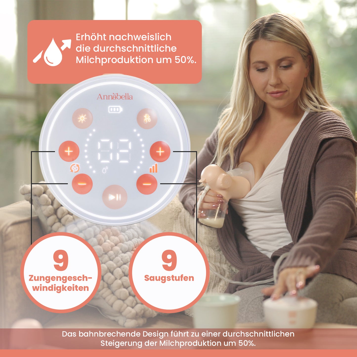 Tire-lait électrique simple Annabella - Portable, silencieux, avec technologie révolutionnaire de simulation de la langue